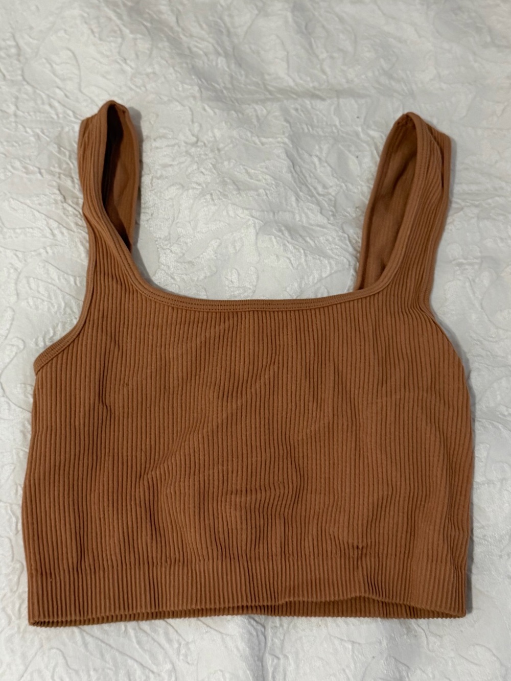 Zara Ribbed Square-Neck Crop Top - Caramel Brown
